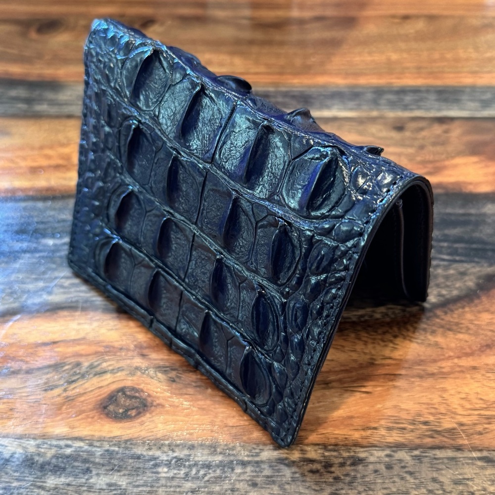Genuine Croc Leather Wallet Dark Cobalt Color - Picture 3 of 12